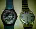 5755 327 Swatch 2 Vintage Wrist Watches Unisex Swatches Atom Design Face Blue Band Silver