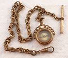 Antique Watch Fob. Compass Filled Pocket Gold - Chain