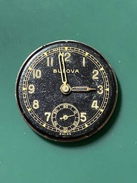 10bs Bulova Vintage Cal 15j Mens Watch Movement Beautiful Black Dial - Good Bal