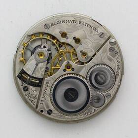 17542038 Elgin Grade 386 Model 6 16 Size Pocket Watch Movement And Enamel Dial Ca. 1914
