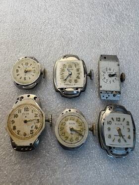 Elgin 37444256 Mechanical Manual Watch Movements Lot With Dials Hands Stainless Steel