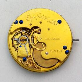 719138 Elgin Grade 64 Model 1 8 Size Gilt Pocket Watch Movement And Enamel Dial Ca. 1880