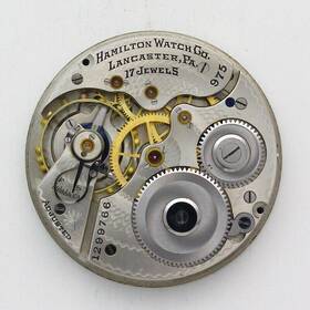 1299766 Hamilton Grade 975 Model 2 16 Size Pocket Watch Movement And Enamel Dial Ca. 1918