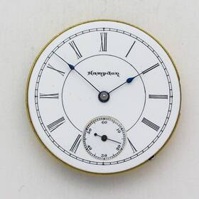 1118900 Hampden No. 200 Model 3 6 Size Pocket Watch Movement And Enamel Dial Ca. 1897