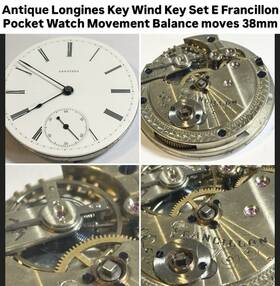 Longines 44174 Antique E Francillon Pocket Watch Movement Key Wind And Set Bal Moves38mm