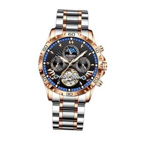 Pindu Watch 8862 Automatic Watches For Men Mens Mechanical Multifunction Rose Gold Blue