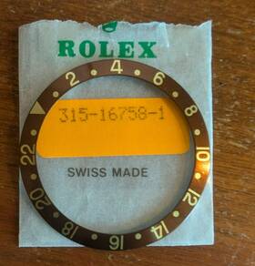 Rolex 315-16758-1 Genuine Bezel Insert Gmt Brown 37.8mm Diameter