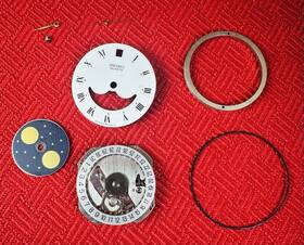 7434a Seiko 6080 Nos Moonphase Quartz Watch Parts Movement Dial Hands Date Ring