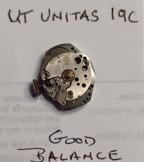 Ut19c Unitas Ut 19c 17 Jewel Watch Movement Good Balance Starts/stops