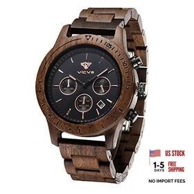 Vicvs Wx-032 Mens Wooden Watch 100% Natural Wood Japanese Quartz Movement Walnut