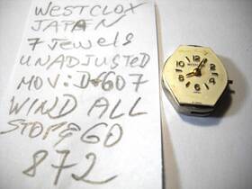 D-607 Westclox 872l Japan Movement Jewels 7 Unadjusted Wind All Stop And Go