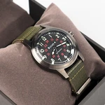 Men's Bulova Military Hack Black Dial Green Leather Strap Automatic Watch 98A255. Fixed Price $175.99.