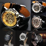 Men's Skeleton Mechanical Wrist Watch Steampunk Luxury Black Leather Stainless. Fixed Price $23.99.