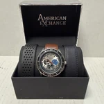 American Exchange Men 43MM Analog Watch Dial + Leather Straps In Box. Fixed Price $34.00.
