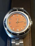 70 's Vintage Gruen Precision Diving 1500 Ft Diver Orange Dial Watch 43MM. Fixed Price $999.99.