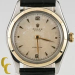 Rolex Vintage Men's Two-tone Oyster Precision Watch W/ Leather Band 5059. Fixed Price $5350.00.