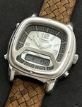 Vtg New 1990 Fossil Men's 44 Mm Ana-digi Quartz Watch Steel Silver Dial Tan 100M. Fixed Price $175.00.