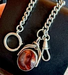Antique 1889 Victorian Carnelian Agate Fob Birmingham Silver Pendant Chain. Fixed Price $199.00.