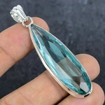 Natural Swiss Blue Topaz Gemstone 925 Sterling Silver Jewelry Pendant 2.52" M583. Fixed Price $9.99.