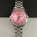 Bulova Sutton Diamond Pink Dial Stainless Steel Women's Quartz Watch 96P249 28MM. Fixed Price $100.00.