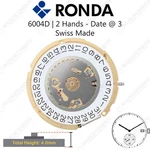 Genuine Ronda 6004D Watch Movement Swiss Made 2 Hands, Date 3. Fixed Price $62.95.