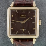 Tissot 14K Gold Filled Square Automatic Men's Watch With Leather Band Mov 285. Fixed Price $1800.00.