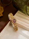 Gold And Burgundy French Vintage Style Unique Dainty Women Wrist Watch. Fixed Price $45.99.