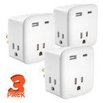 3 Outlet +2USB Extender Indoor Grounded Ac Power Wall Tap Travel Adapter Plug. Fixed Price $8.99.