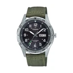 Casio MTP-S120L-3AV, Men's Solar Battery Watch, 100 Meter W/r, Date, Green Nylon. Fixed Price $104.00.