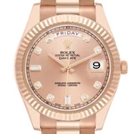 Rolex President Day-date Ii 41 Rose Gold Diamond Mens Watch 218235 Box Card. Fixed Price $43090.00.