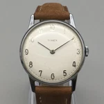Vintage Timex Mercury Mens Watch 32MM Silver Tone Brown Leather Manual Wind. Fixed Price $109.99.