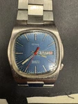 Vtg Eton Quartz Watch Blue Dial Stainless Steel Day/date 32768 Swiss Made 31MM. Fixed Price $79.99.