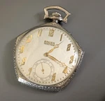 Rare Gruen Verithin Pentagon Pocket Watch - White 14K Gf Case, Works. Fixed Price $299.00.