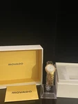 Movado Ladies Swiss Quartz Watch Goldtone 87.E4.1852 Sapphire Crystal Box Papers. Fixed Price $239.99.