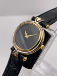 Gucci 4500L Watch Gold Silver Case 26MM Black Dial Leather Band Rare. Fixed Price $187.16.