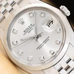 Rolex Oyster Perpetual Date 1500 Silver Diamond Dial Stainless Steel 34MM Watch. Fixed Price $3990.00.