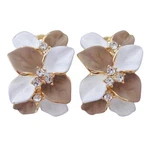 18K Gold Plated White Crystal Brown Enamel Leaves Flower AZ2526 Omega Back. Fixed Price $28.58.