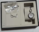 Bulova Women Silver Watch & Infinity Necklace Gift Set Elegant Jewelry. Fixed Price $110.00.