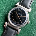 Vintage Movado Black Dial Flexible Lugs Stainless Steel Wristwatch - Serviced. Fixed Price $599.00.
