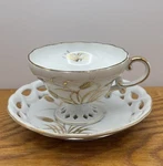 Vintage Lefton China Cup & Saucer Gold Wheat #2869 Lace Edge. Fixed Price $23.00.