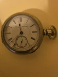 Antique Hampden Pocket Watch 7 Jewel Silveroid Case Running Fancy Movement. Fixed Price $130.00.