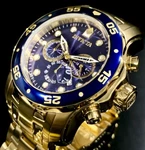 Invicta Mens Pro Diver Scuba Chronograph Blue Dial 18KT Gold Plated Watch 0073. Fixed Price $107.11.