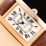 Cartier Tank Americaine W2609856 31MM Silver Roman 18K Rose Gold Leather Watch. Fixed Price $9890.00.