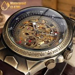 Luxury Men's Automatic Mechanical Wrist Watch Leather Strap Retro Skeleton Dial. Fixed Price $18.98.