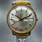 Timex Mercury Watch Men 35MM Silver Dial Gold Tone Daydate Manual Wind Runs. Fixed Price $39.99.