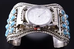 Silver & Sleeping Beauty Turquoise Men's Watch Bracelet By Marlene Haley 4A19S. Fixed Price $1195.00.