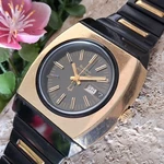 Serviced 1976 Bulova Accutron Cal. 2313A Men's Black And Gold Tuning Fork Watch. Fixed Price $599.00.