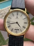 Vintage Noblia Citizen Watch Men Gold Tone Date 34MM Runs New Battery. Fixed Price $100.00.