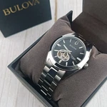 Bulova Surveyor Automatic Black Gold Dial Silver Steel Men Watch 42MM 96A270. Fixed Price $194.00.