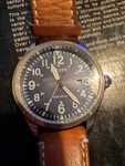 Citizen Eco-drive E111 Men's Field Watch Blue Dial Brown Leather Strap WR100. Fixed Price $79.95.